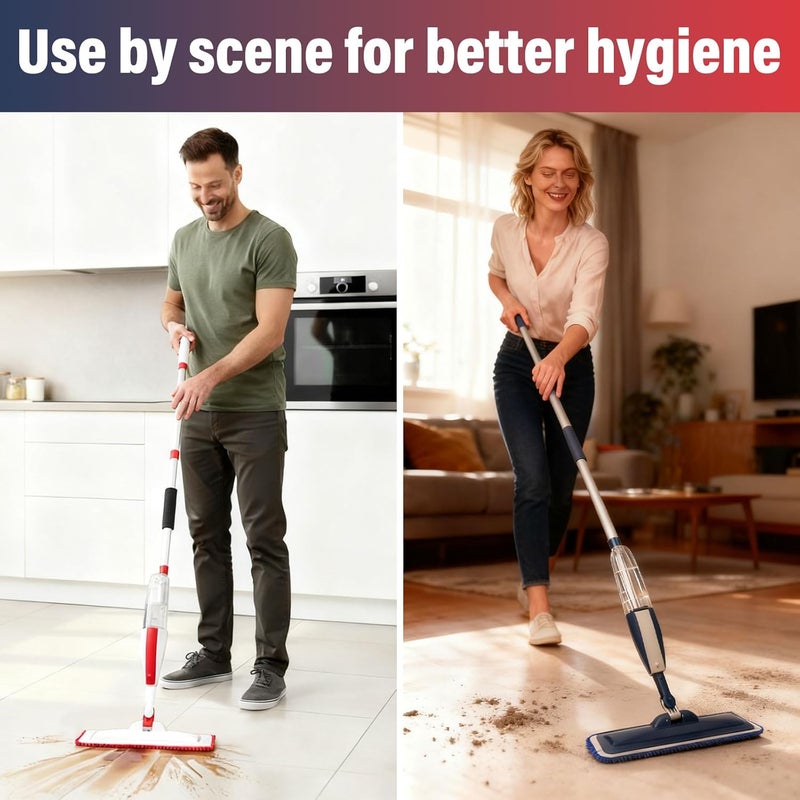 Panda Grip 2 Pack Spray Mop for Floor Cleaning, Red & Blue Combo, Refillable 14 oz Bottle and 3 Washable Pads, Wet Dry Mop for Hardwood, Tile, Laminate, Home or Commercial Use - Image 3